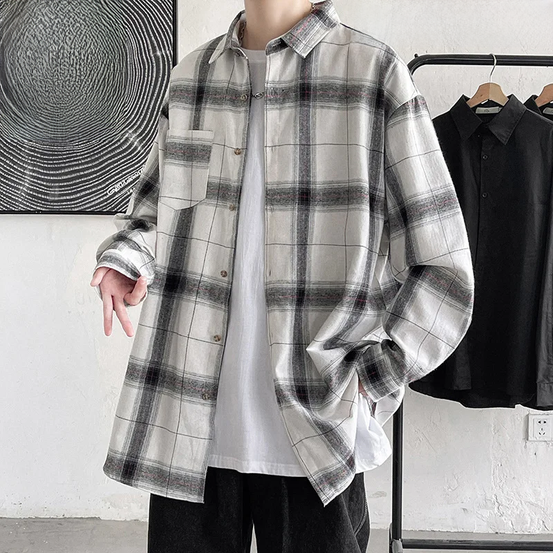 Fashionable Plaid Loose-fit Long Sleeve Casual Shirt For Men