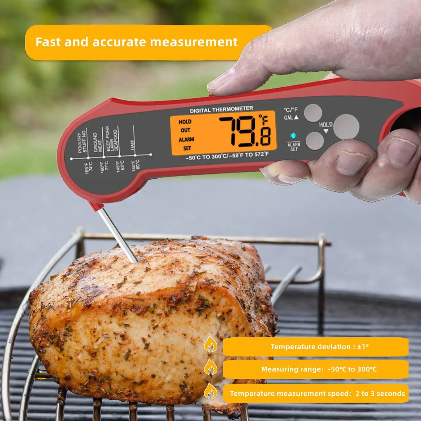 Probe Foldable Digital Thermometer for Cooking BBQ