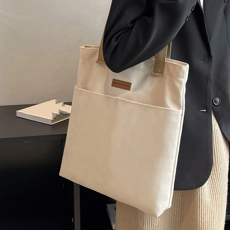 Women Canvas Tote Bag Solid Color