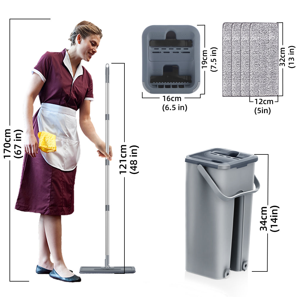 Hand Free Flat Floor Mop And Bucket Set For Professional Home