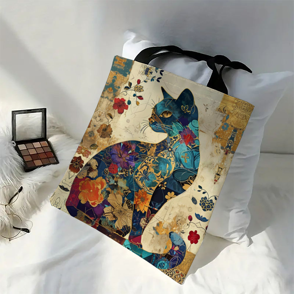 Floral Cat Pattern Tote Bag