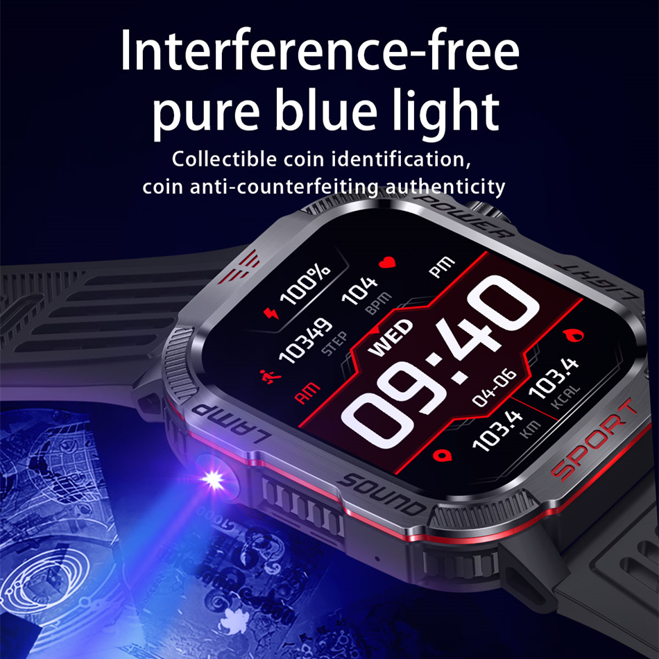 Smart Watch Men Flashlight Compass Waterproof Outdoor Sport Tracker Bluetooth Call Smartwatch