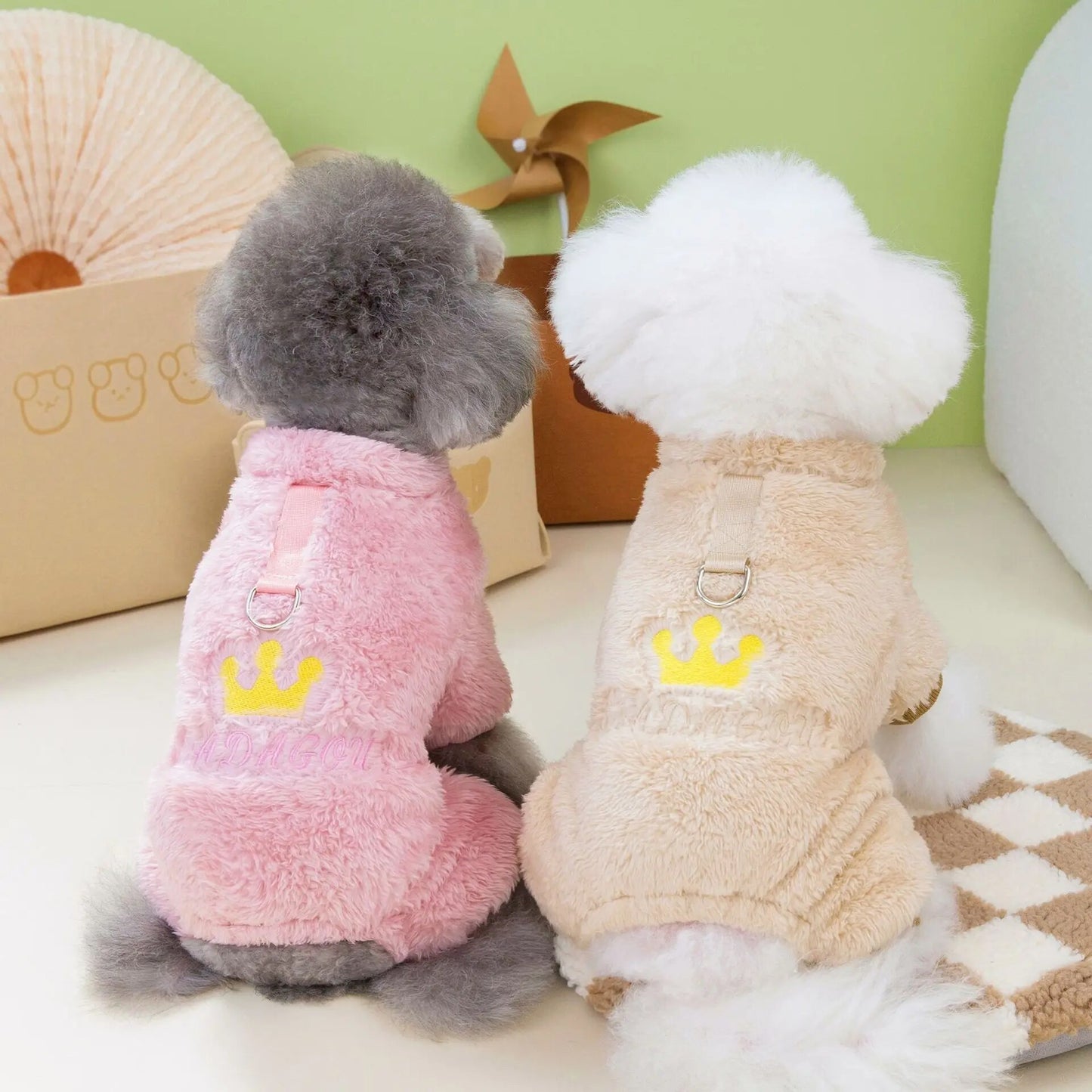 1pc Pet Dog Clothes Soft Warm Fleece Dogs Jumpsuits Crown Pattern