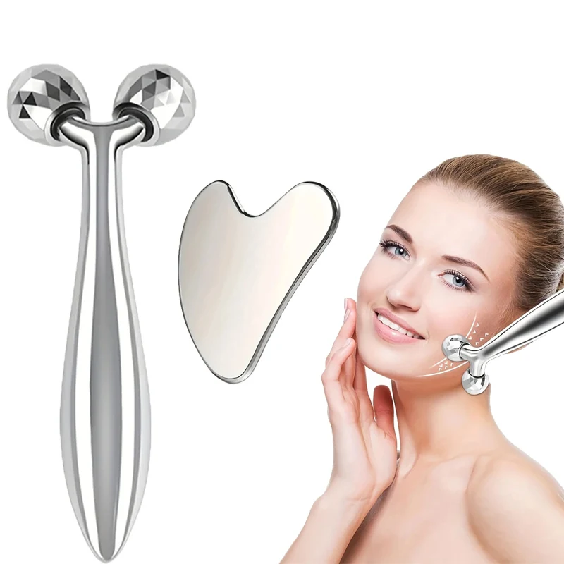 Stainless Steel Gua Sha Facial Tool 3D Roller Massager