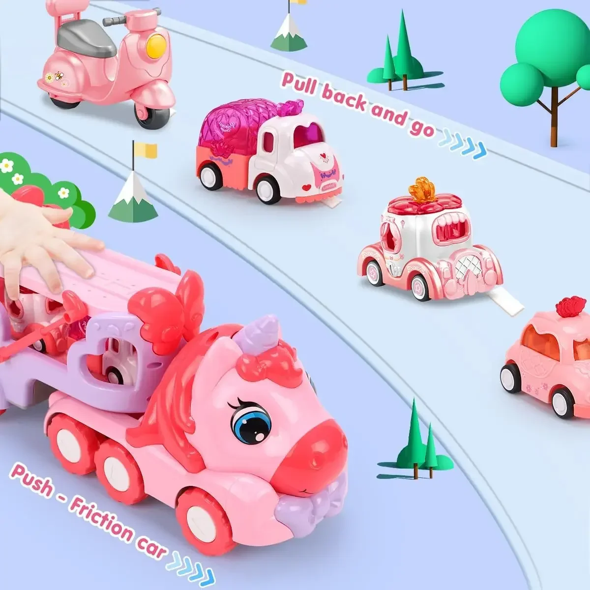 5 in 1 Unicorn Carrier Truck Car Toys for Girls Unicorn Toddler Toys Car Set