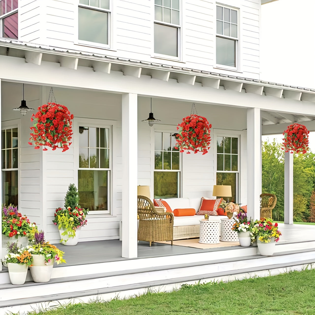 2pcs UV-Resistant Artificial Morning Glory & Eucalyptus