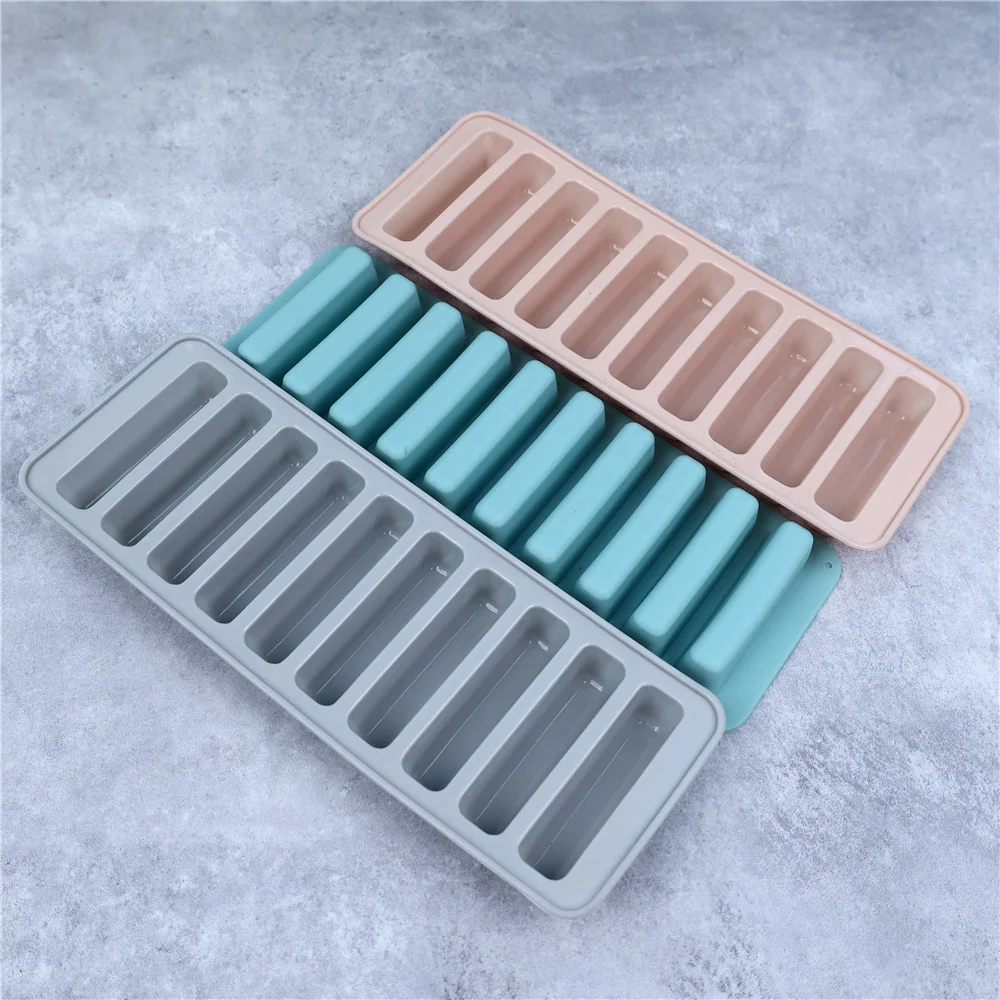 Long strip silicone Moulds 10 grid giant silicone ice cubes square tray mold non-toxic durable wine ice cube manufacturers