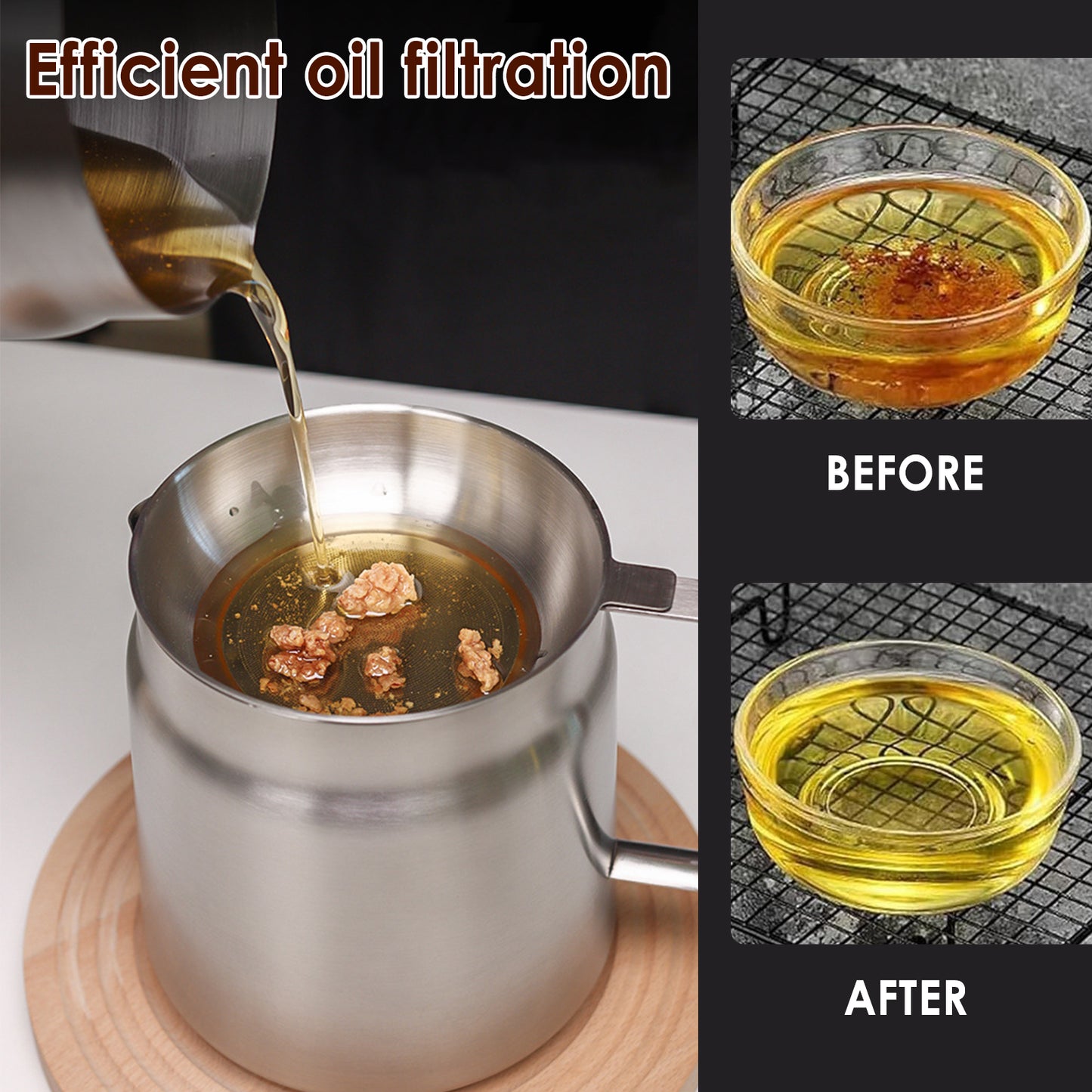 Oil Filter Pot Stainless Steel Oil Strainer Pot with Fine Mesh Strainer