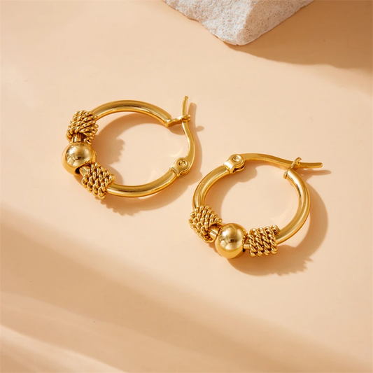 Stainless Steel Golden Hollow Woven Circular Shape Earrings