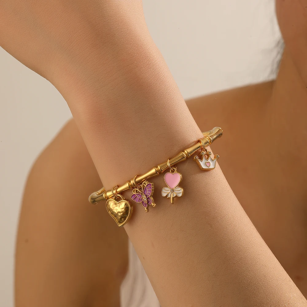 Stainless Steel Dolphin Shell Conch Pendant Bamboo Bangle For Women