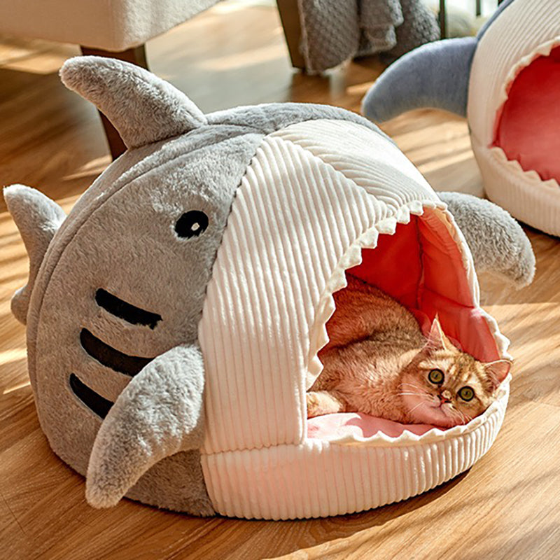 Warm Cat Beds Cartoon Shark Pet Cave Beds Sweet Kittens Basket Cushion Cat Pillow
