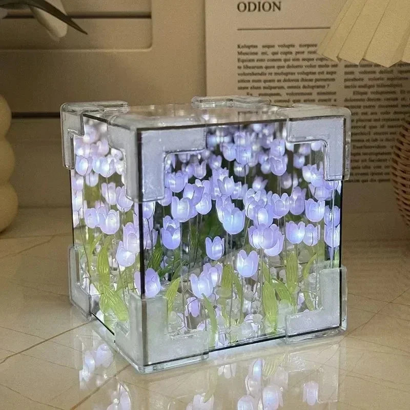 DIY Handmade Tulip Mirror Cube Lamp Simulation Flower