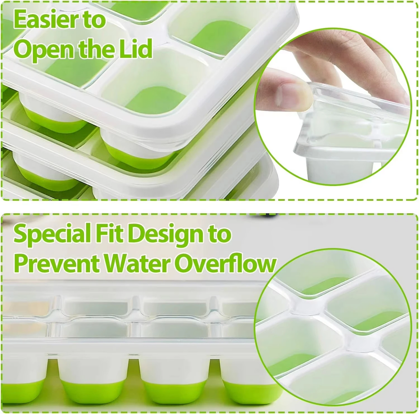Ice Cube Tray Mold with Lid Silicone Square