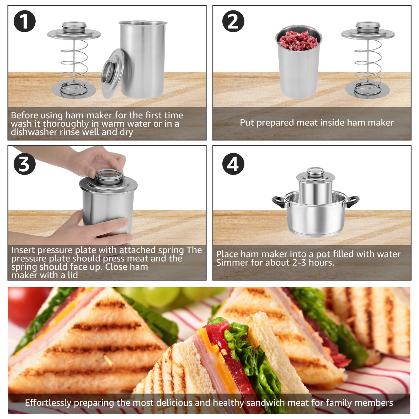 Ham Maker Stainless Steel Meat Press Cooker Deli Meat Press Mold with Thermometer