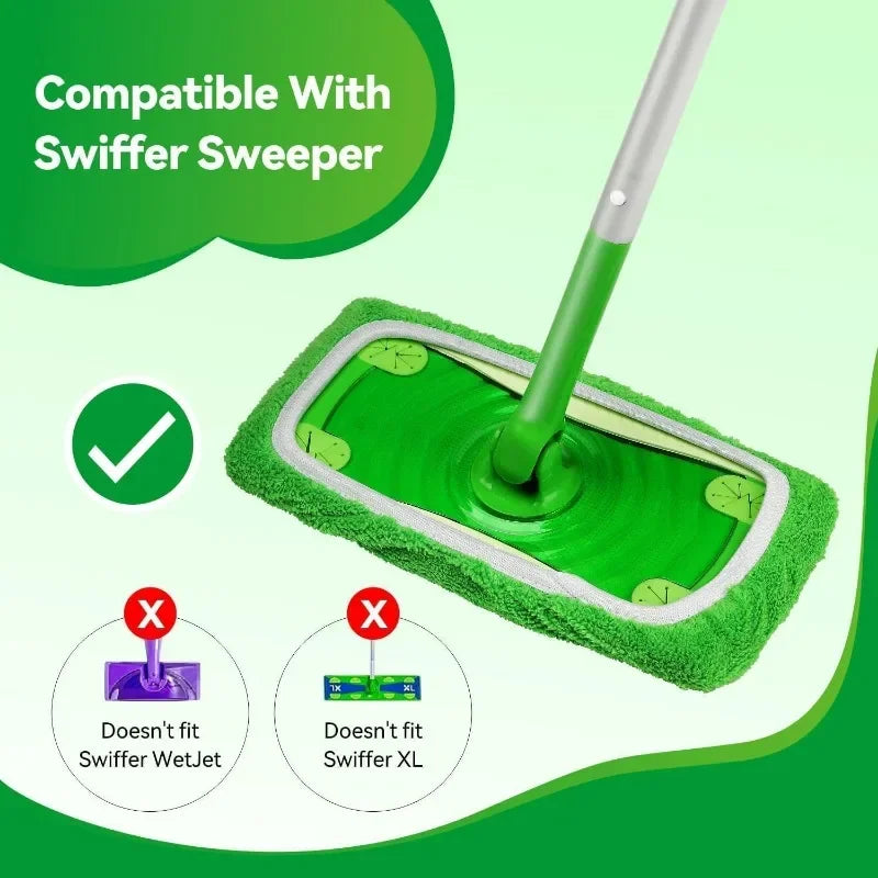 Sweeper Wet & Dry Cleaning Cloths Reusable Microfiber Mop Pads Green