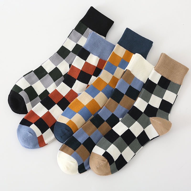 5Pair-pack New Men's Socks Colorful Grid Sock