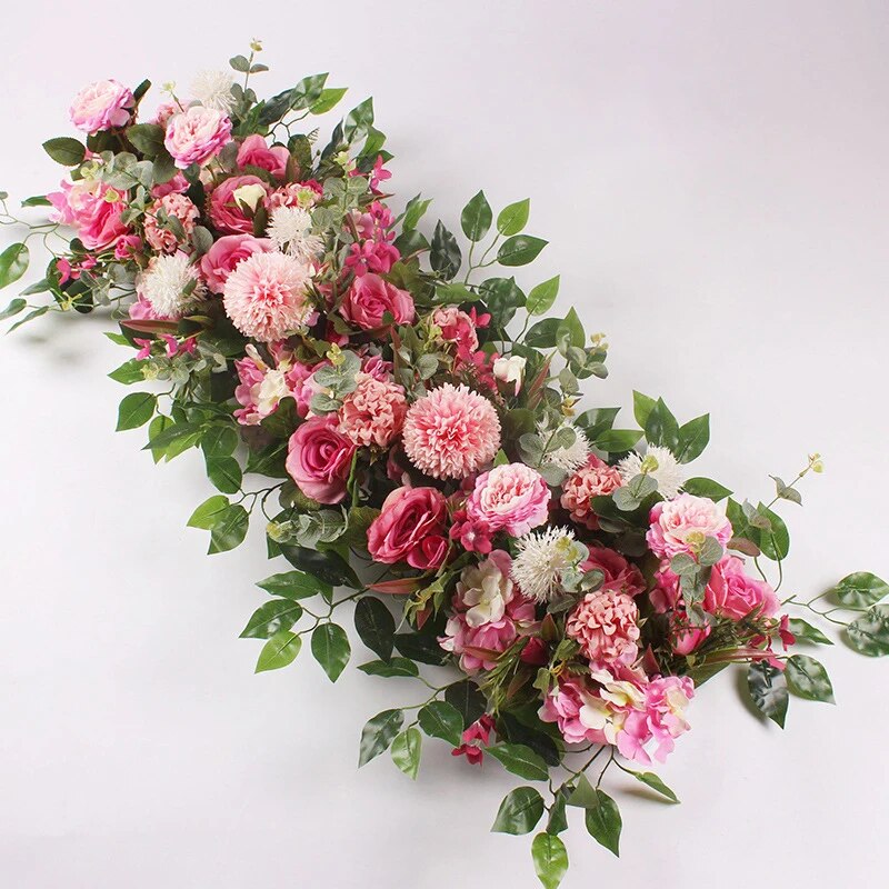 100cm Luxury White Rose Artificial Flower Row Wedding Table Centerpiece