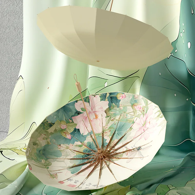 16 Bone Color Glue Gold Aluminum Alloy  Folding Umbrella