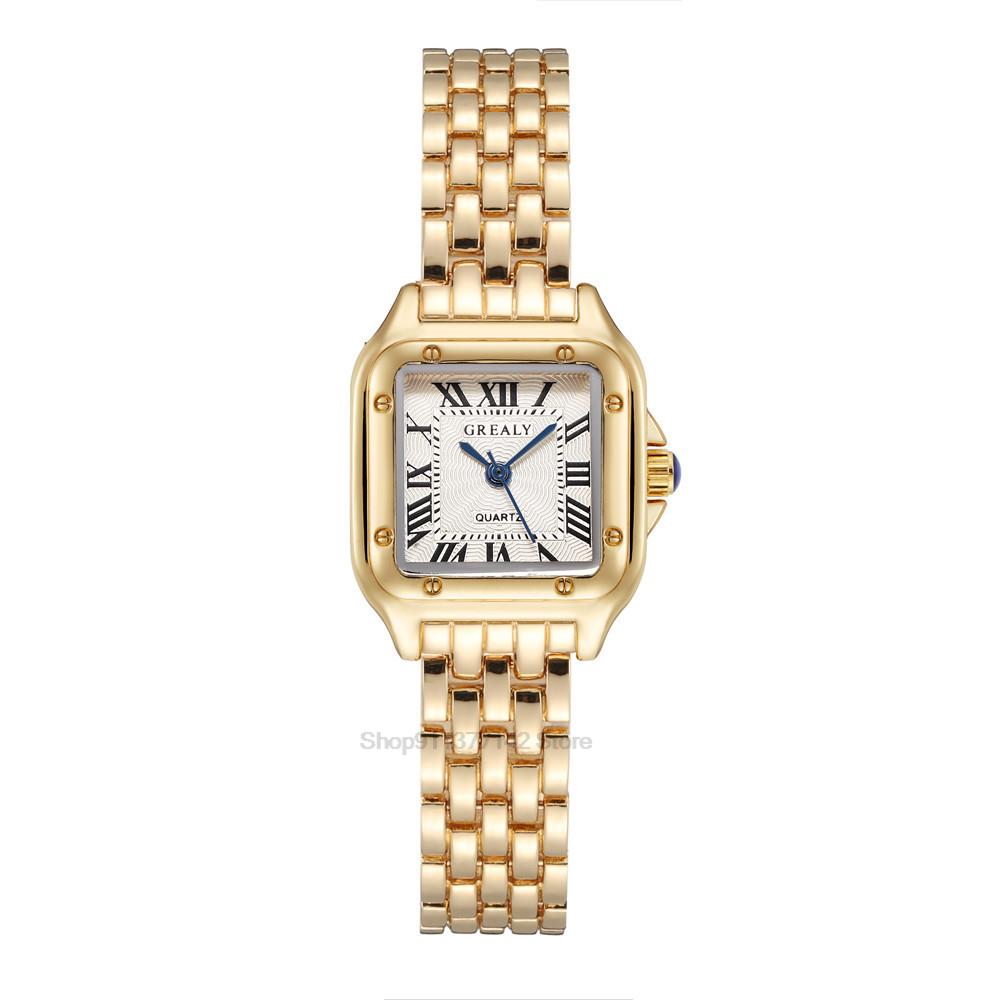 2024 Luxury Women's Fashion Square Watches Gold Alloy Strap