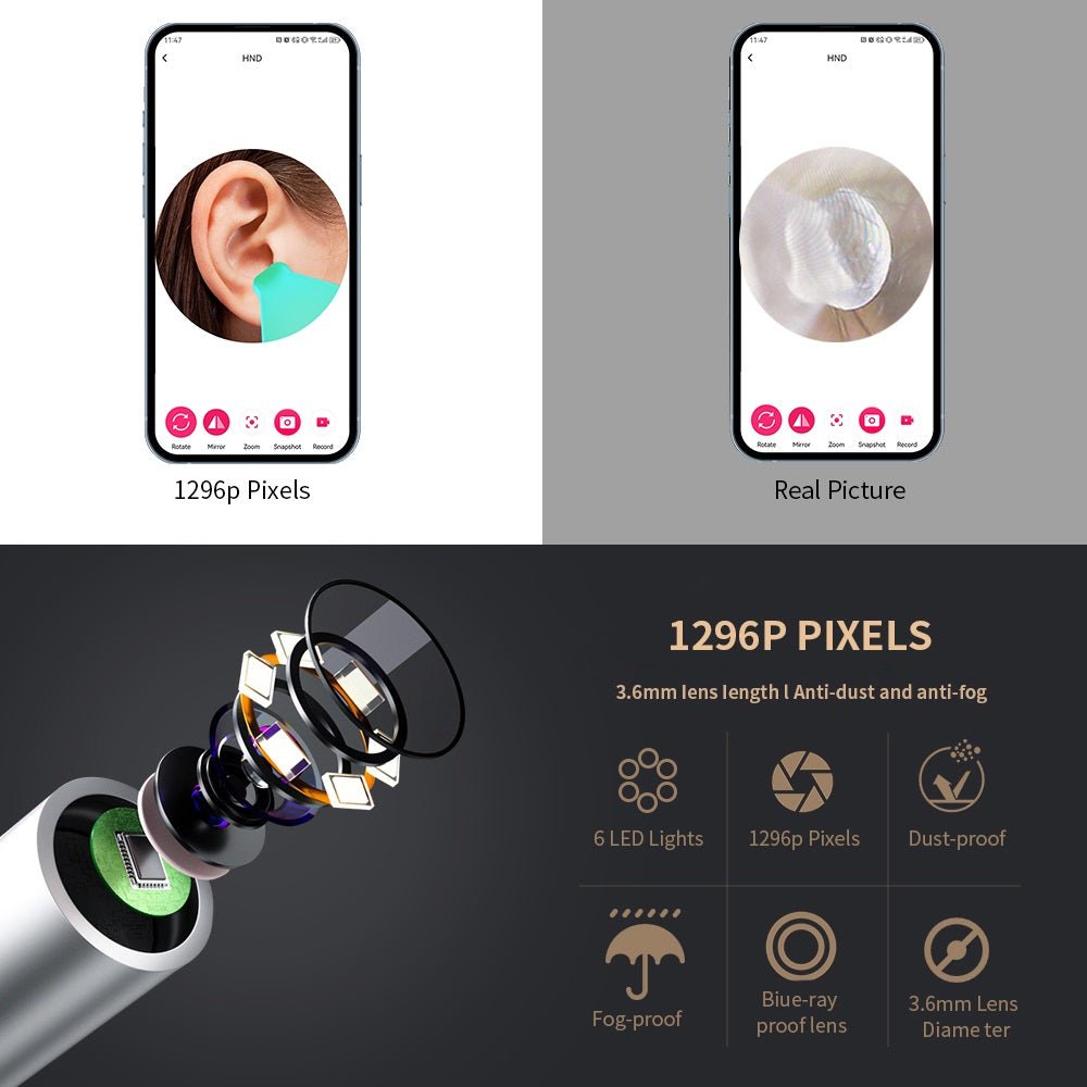 Smart Visual Ear Cleaner with Camera 1296P Ear Sticks