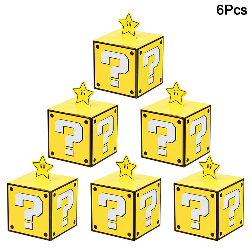 6Pcs Question Blocks Gift Box Kids Video Game Theme Birthday Party