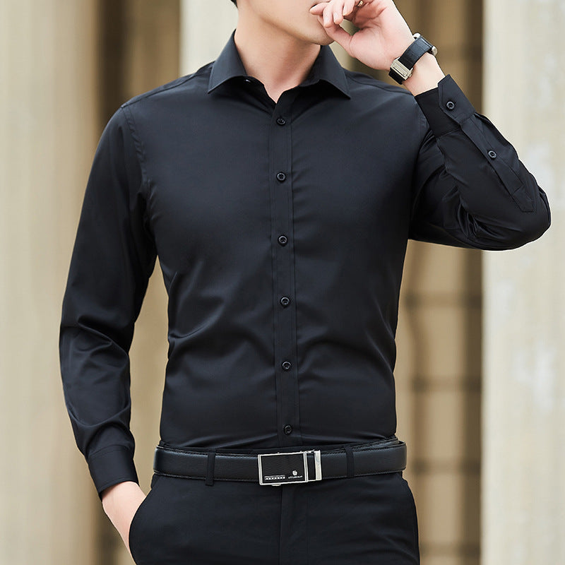 New Plus Size Men Solid Color Business Shirt Fashion Classic Basic Casual Slim
