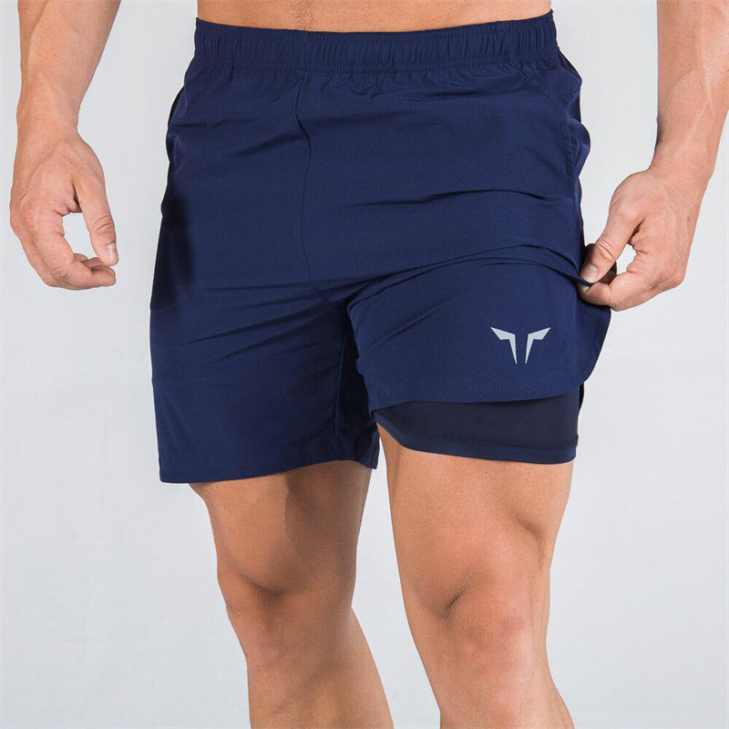 Double-deck fitness sports shorts men summer slim