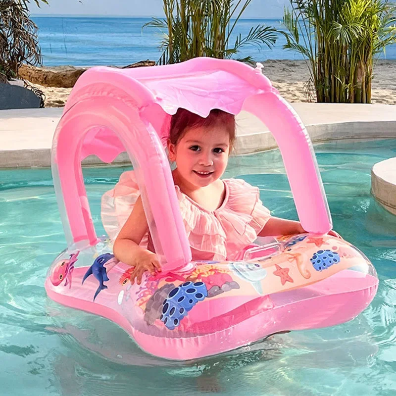 Baby Swimming Float with Sun Canopy Toddler Inflatable Swim Ring
