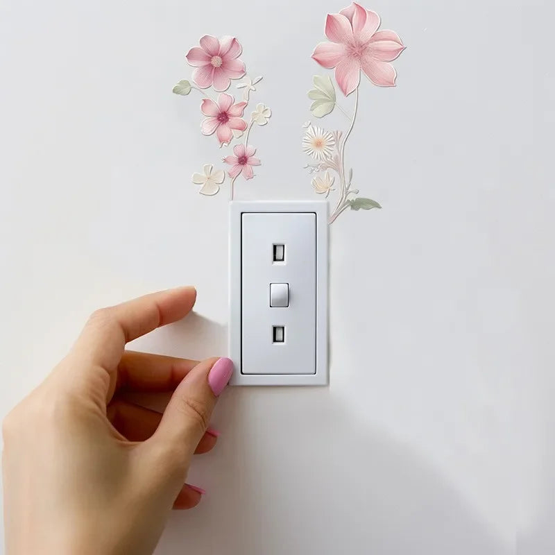 Beautiful flowers Switch Wall Sticker PVC Removable Waterproof