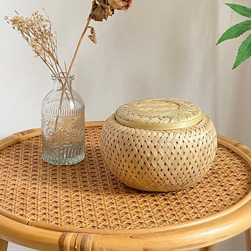 Bamboo Storage Basket With Lid Double Layer