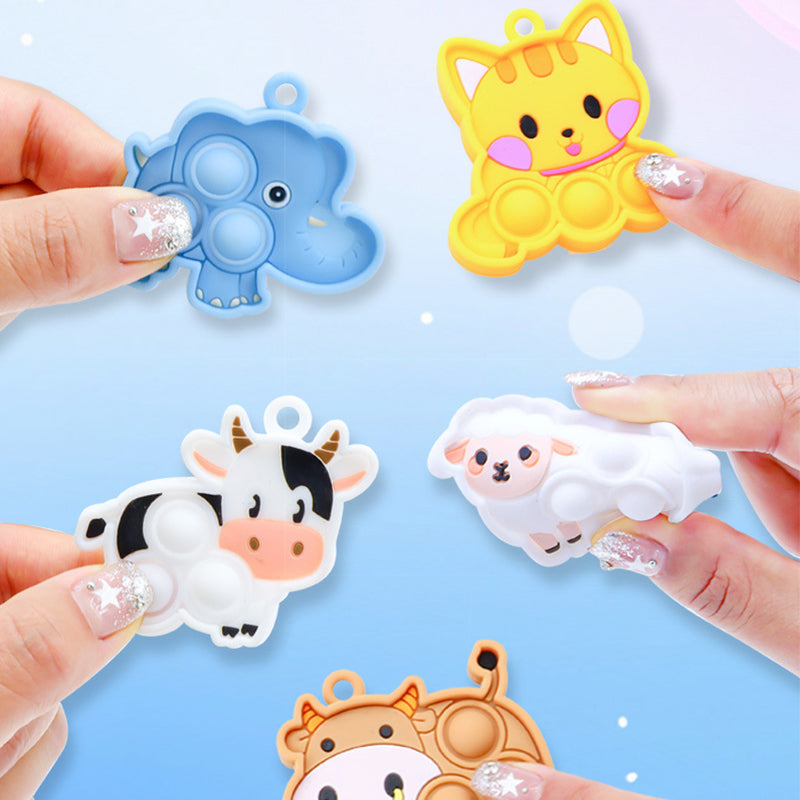10 Pcs Cartoon Animal Pop Keychain Hanging Stress Relief Toys