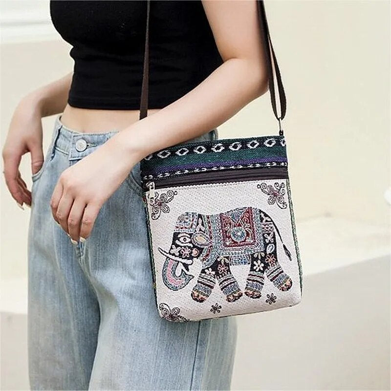 Women Small Canvas Embroidered Phone Shoulder Bag