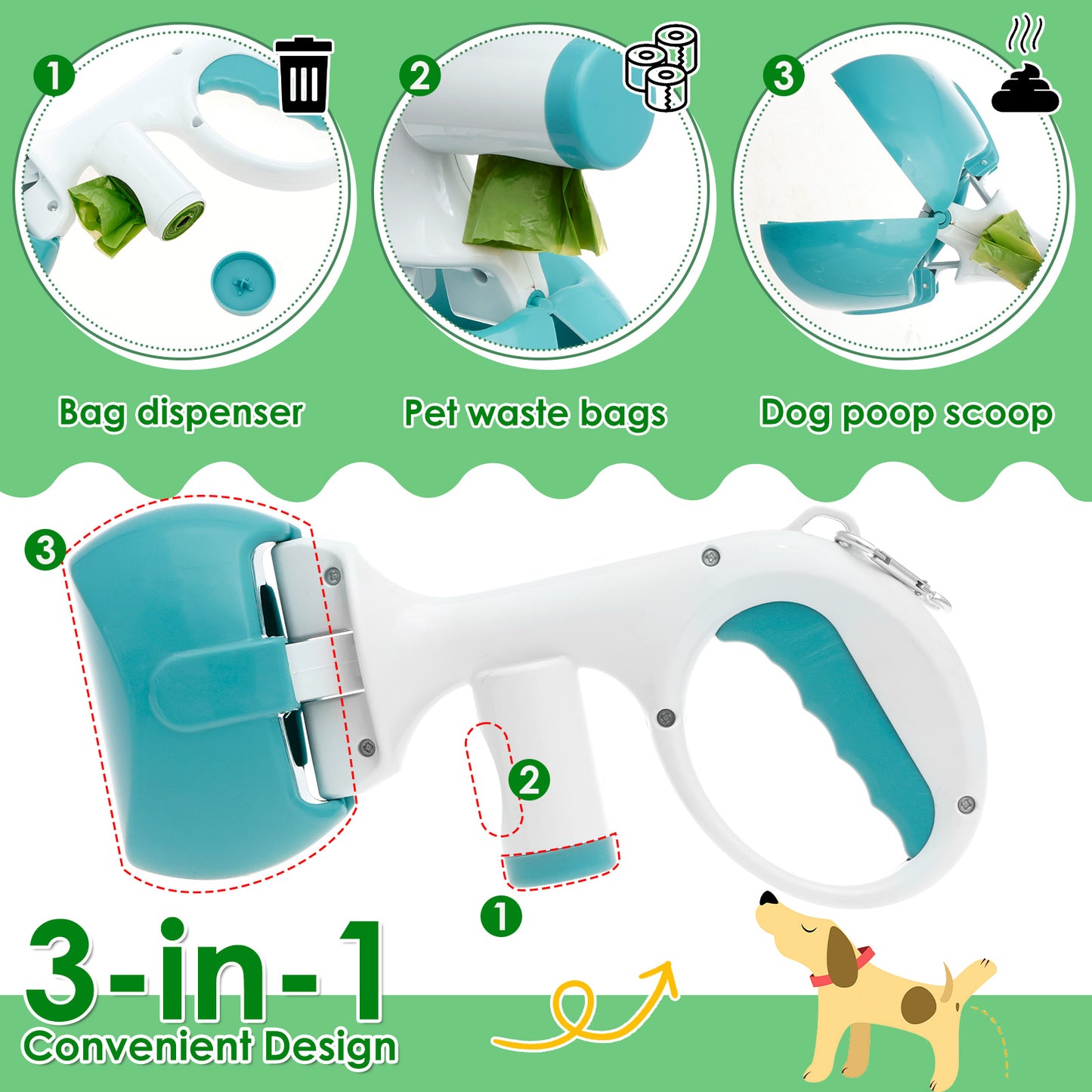 2Pcs Dog Pooper Scooper ABS One Button Dog Waste Scooper with 2 Roll