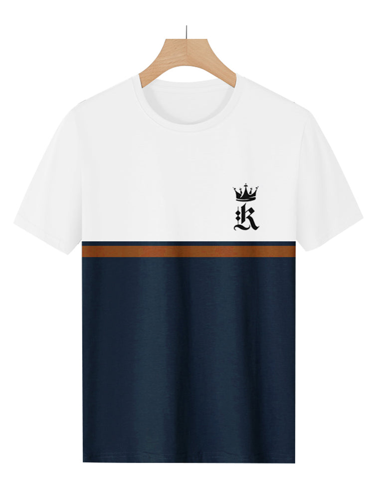 New Summer Men's Casual Short Sleeve Splicing Color R Print Social