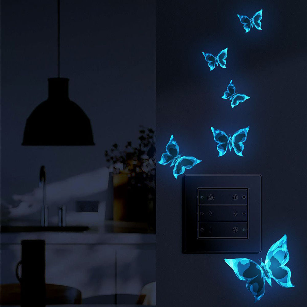 6PCS/Set Blue Luminous Small Butterfly Switch Paste Bedroom