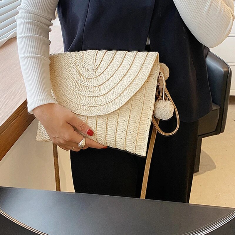 Handmade Straw Beach Shoulder Crossbody Bag Girls