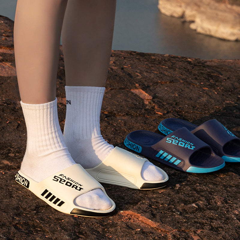 Men Slippers Summer Flat Sole Home Slippers For Women Man Open Toe Trend Slides