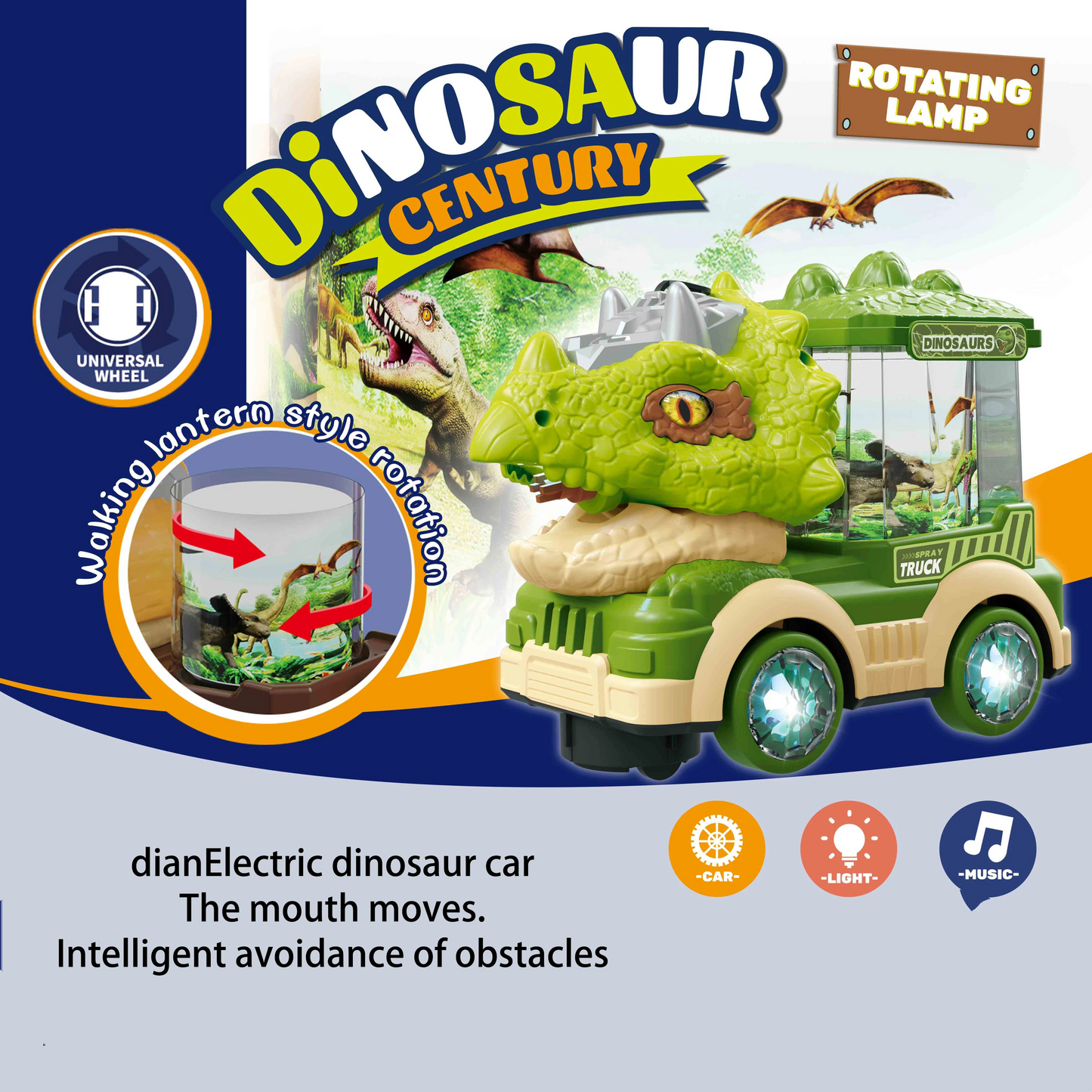 Dinosaur Electric Toy Car With Lights And Music Triceratops Tyrannosaurus Rex Toy