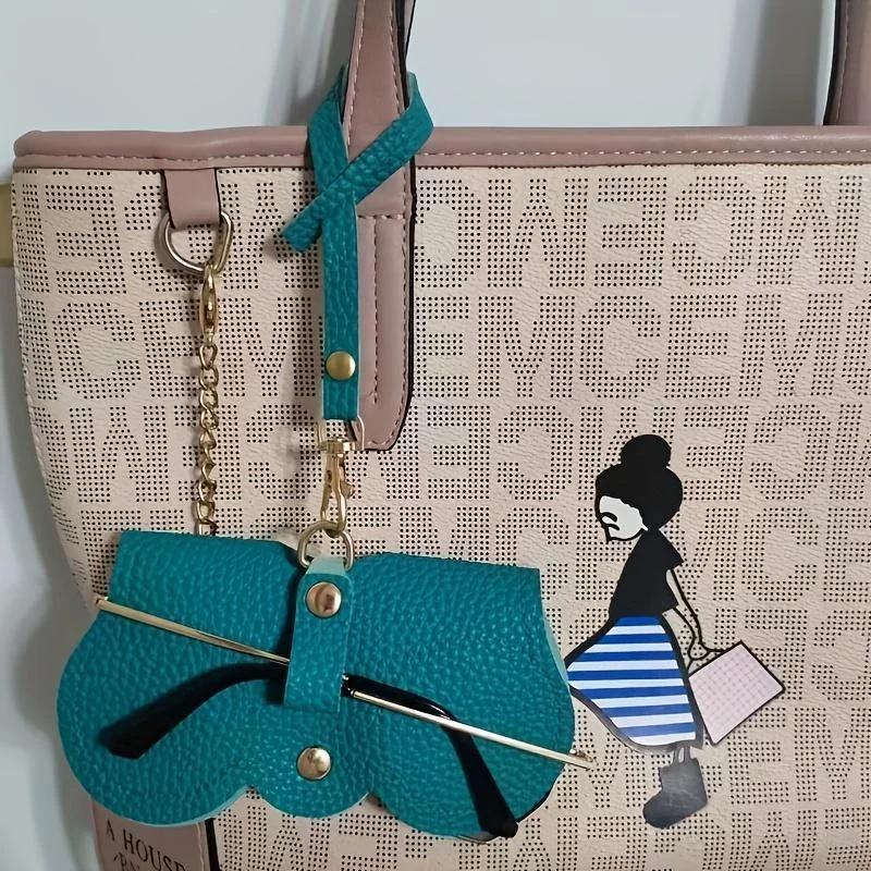 Litchi Embossed Glasses Cover Cute Hanging PU Leather