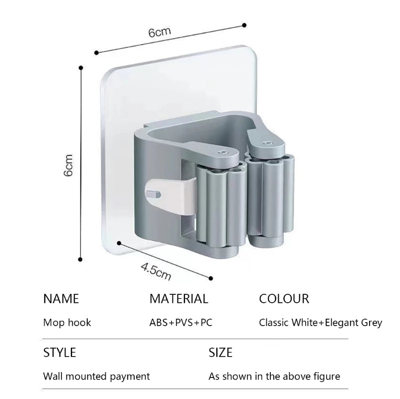 Multi-Purpose Hooks Adhesive Wall Hanging Mop Rack