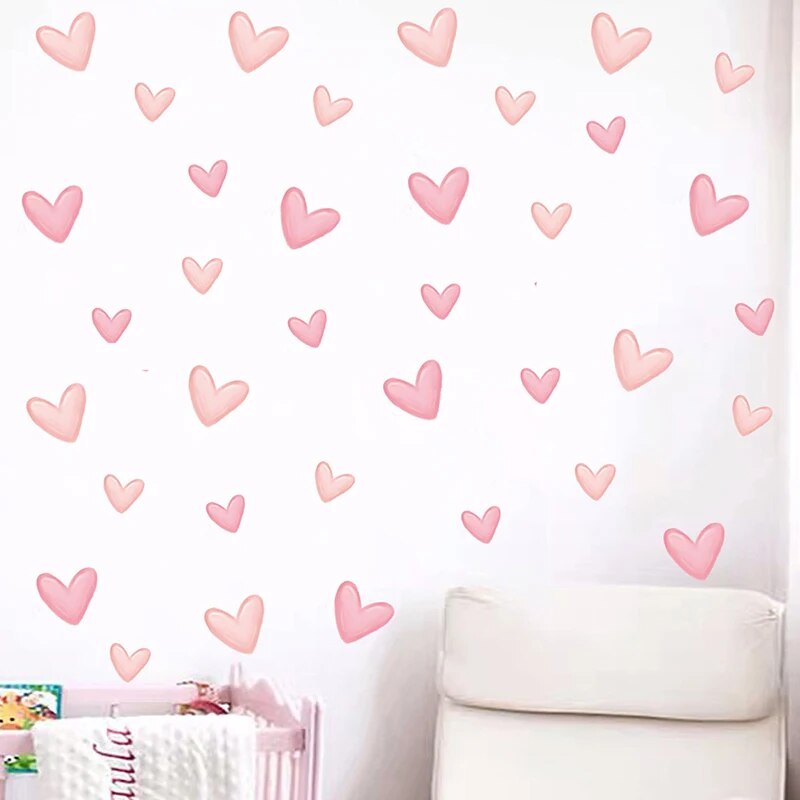 60Pcs Soft Pink Big Small Heart Shape Wall Stickers
