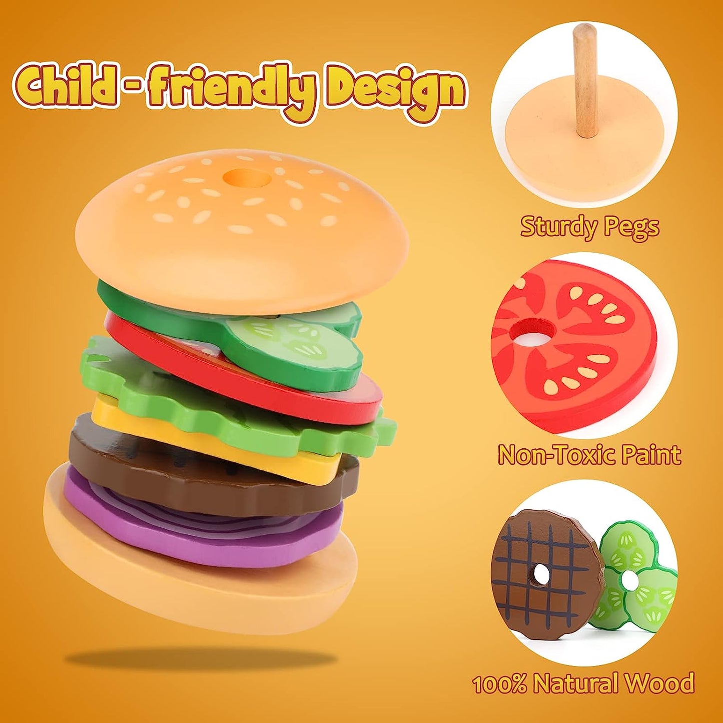 Montessori Wooden Burger Stacking Toys for Toddlers