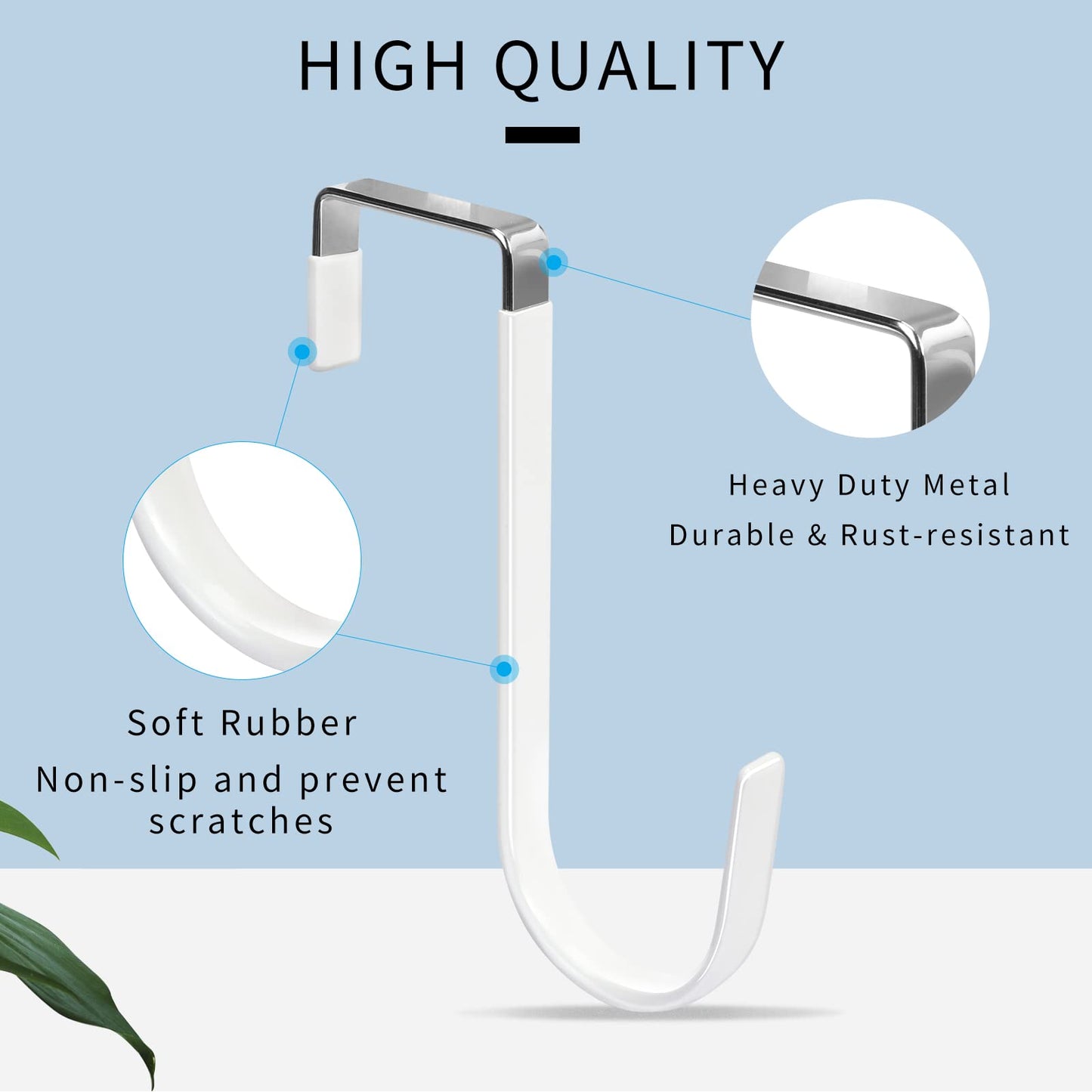 4pcs Door Hangers Hooks with Rubber Organizer Hooks