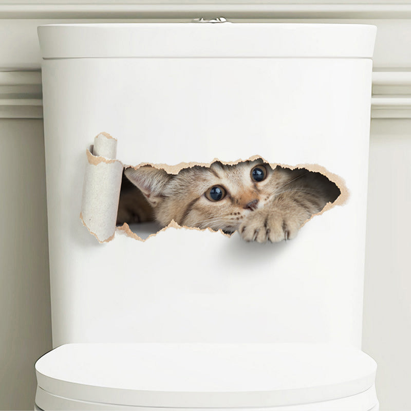Torn Peeping Kitten Toilet Sticker 3D Effect Bathroom