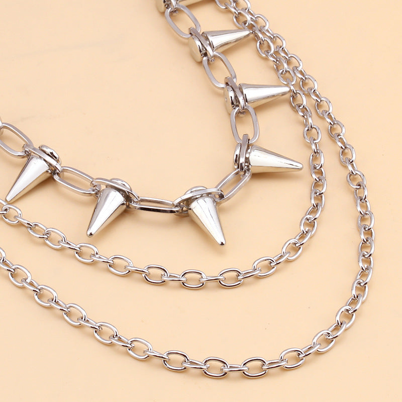 Punk Spike Rivet Layered Metal Chain Keychains For Men Women