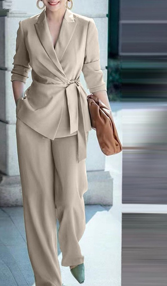 Fashion OL Tracksuits 2PCS Long Sleeve Lapel Neck Blazer