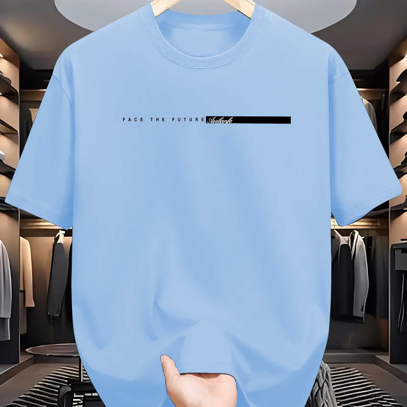 Summer men's 100% cotton casual loose fit large letter print round neck