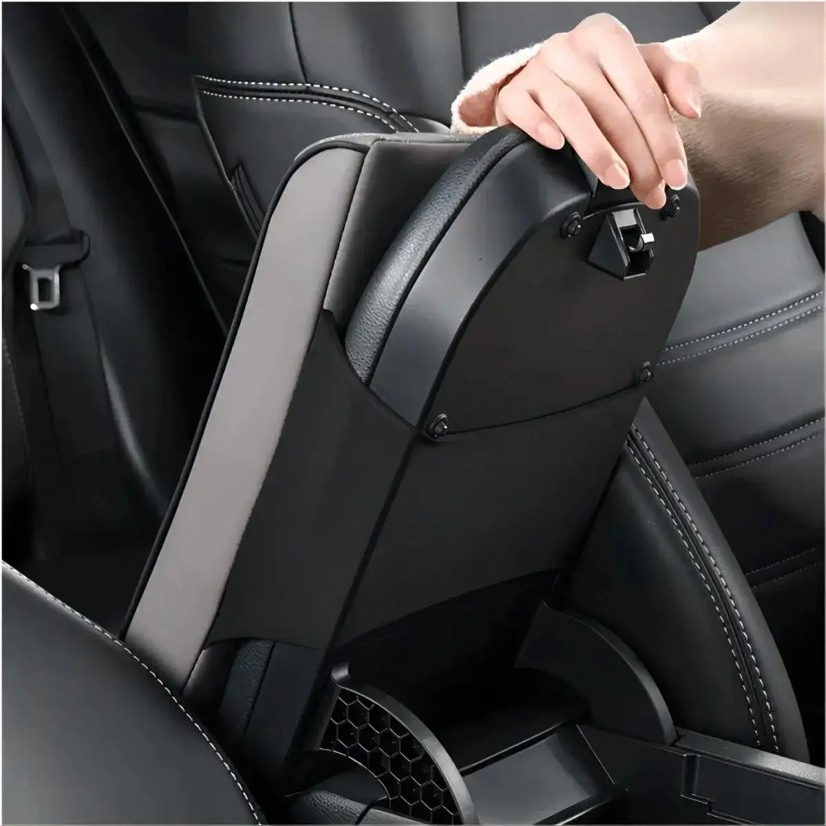 Wave Embroider PU Leather Car Armrest