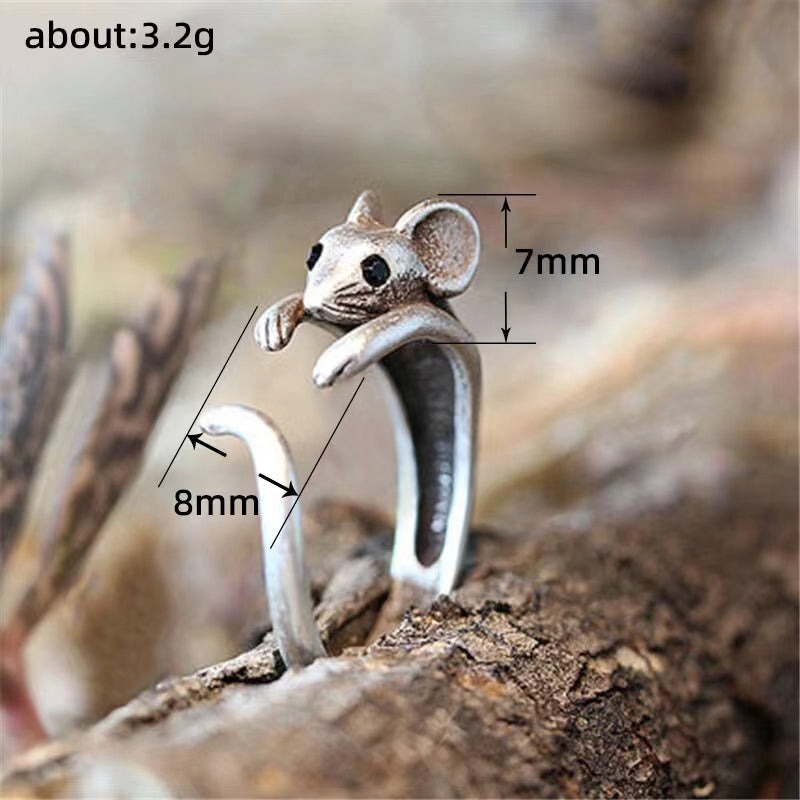 Silver Ox Color Mouse Design Open Ring For Women