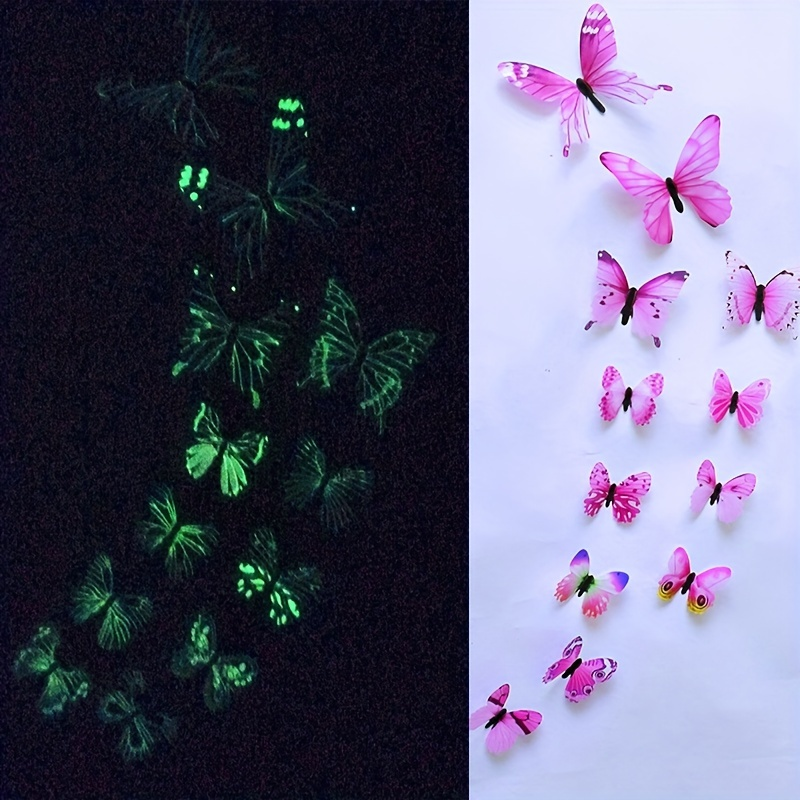 New 12Pcs Fashion 3D Luminous Butterfly Creative Wall Sticker